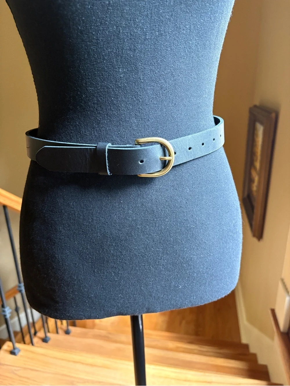 Nisolo Naomi Leather Belt Black Gold Brass XS